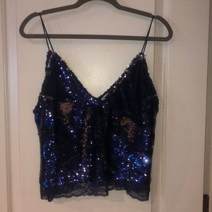 Free people blue and silver sequin tank top